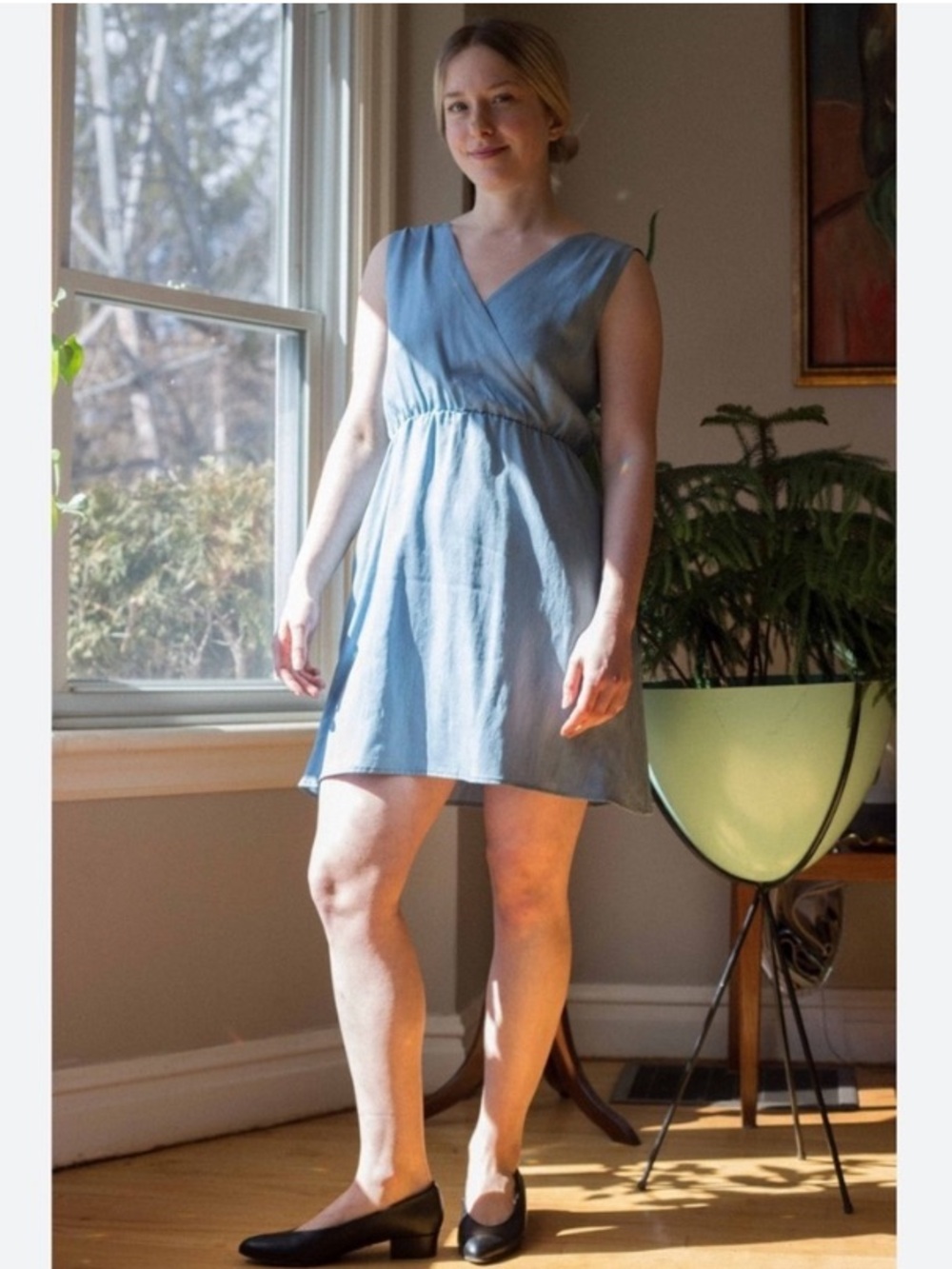 Meemoza Jagger Faux Wrap Mini Dress Blue Tencel